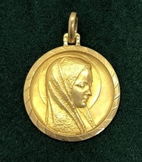 Médaille ronde vierge Marie religieuse or jaune 18 carats pendentif Poids 5.87 g
